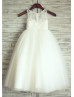 Ivory Lace Tulle Floor Length Wedding Flower Girl Dress